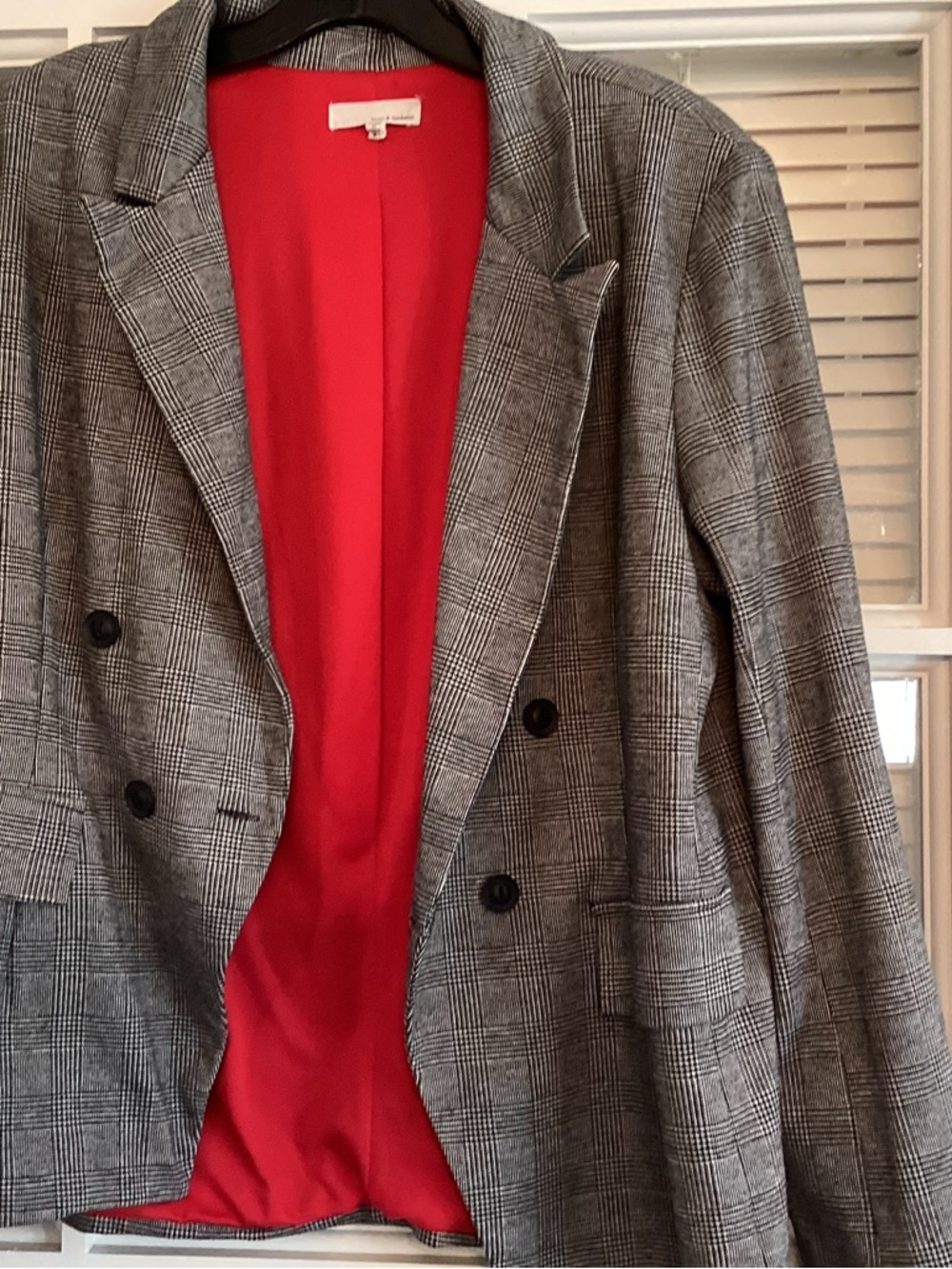 june & hudson Gray Glen Plaid Blazer with Red Interior